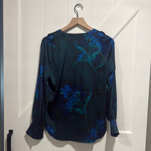White House Black Market Teal and Blue Ruffle Blouse - Picture 3 of 3